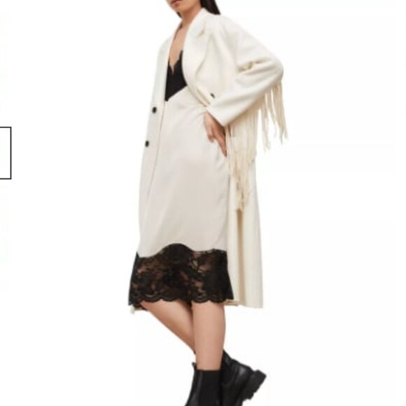 NWT ALL SAINTS Celeste Cream Satin Black Lace Boho Midi Shift Dress 10 MSRP $249 - Picture 5 of 12